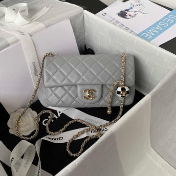 Makersluxe - Mini Flap Bag Football Lambskin Gray Gold