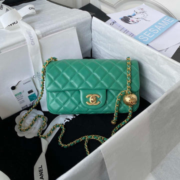 Makersluxe - Mini Flap Bag Football Lambskin Green Gold