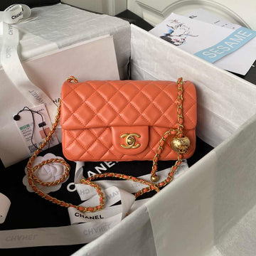 Makersluxe - Mini Flap Bag Lambskin Orange Gold