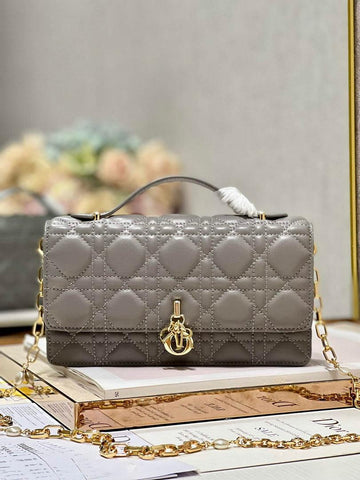 Makersluxe - Mini Miss Bag Latte Cannage Lambskin Dark gray