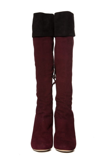 Miu Miu Burgundy Suede Round-Toe Knee-High Boots SZ 39 Sale