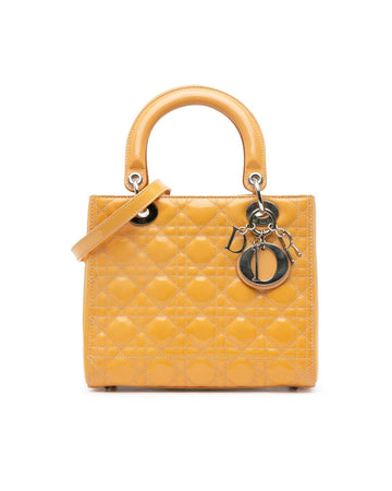 Medium Patent Cannage Quilted Leather Handbag with Detachable Strap