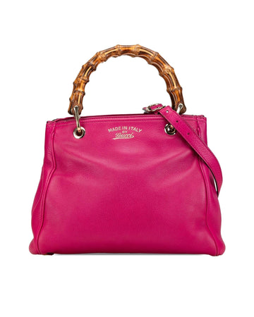 Calfskin Bamboo Shopper Satchel with Bamboo Handles and Adjustable Strap
