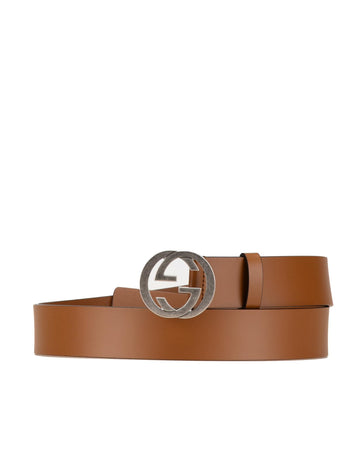 Leather Belt with Interlocking G Buckle