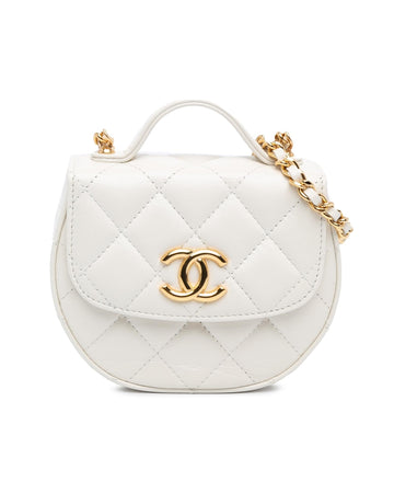 Quilted Calfskin Top Handle Clutch with Chain