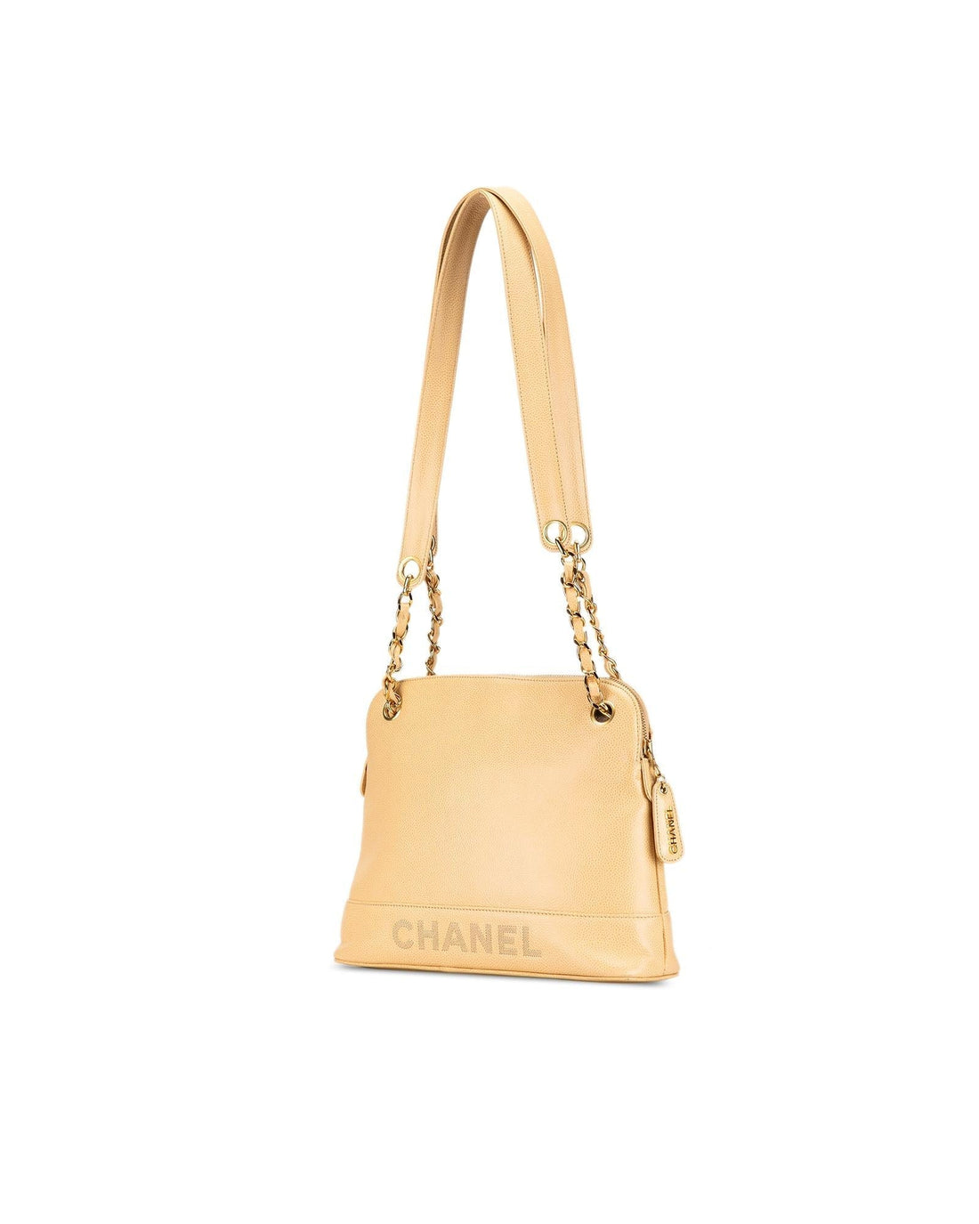 Caviar Leather Shoulder Bag with Gold-Tone Hardware and Chain Strap