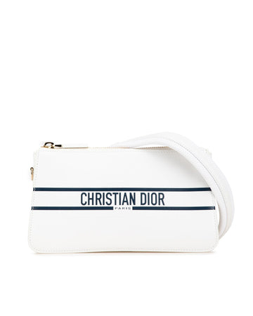 Leather Shoulder Bag with Flat Strap and Top Zip Closure