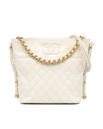 Crumpled Calfskin Rope Satchel with Chain Handle