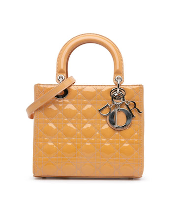 Medium Patent Cannage Quilted Leather Top Handle Bag with Detachable Shoulder Strap