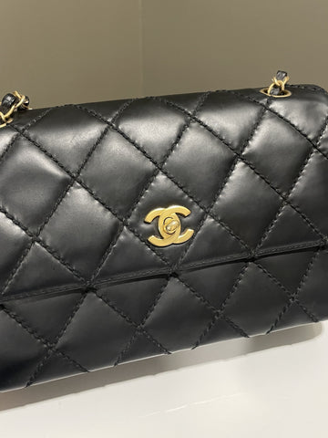Chanel Quilted Cc Flap Bag Black Patent