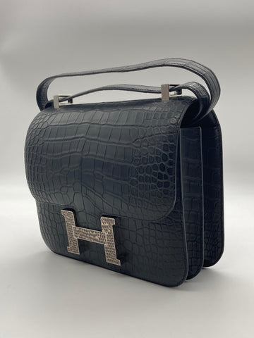 HRMS Constance 24 Matte Black Alligator Ombre Lizard Marquette Palladium Hardware