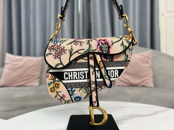 Makersluxe - Saddle Bag With Strap Pink Cross-Stitch Embroidery