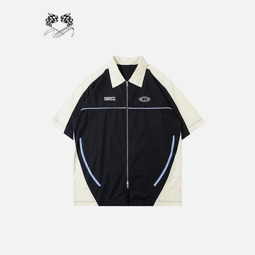 Polo Splicing Color Zip-up Shirt