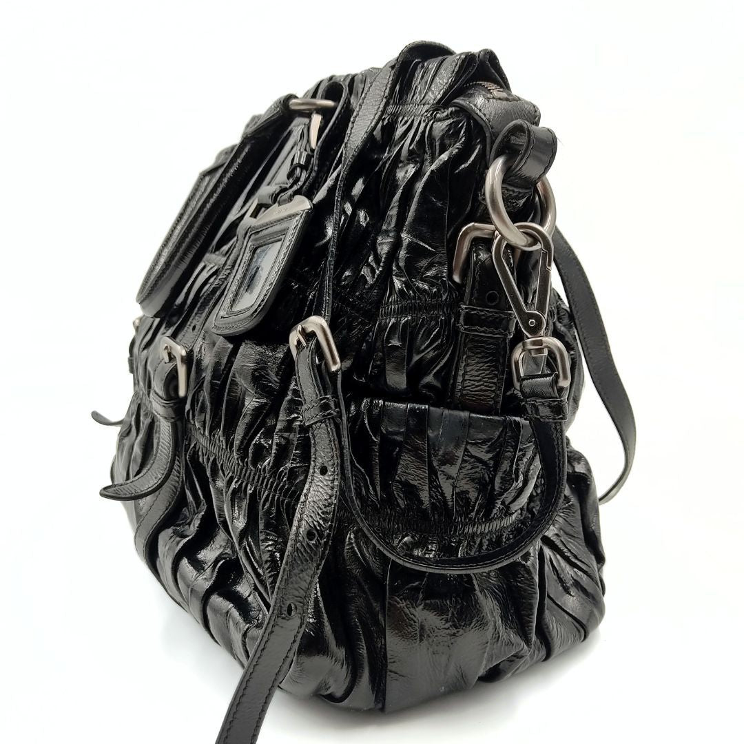 Prada Prada Shopper shoulder bag in black Gaufrè paint - '10s