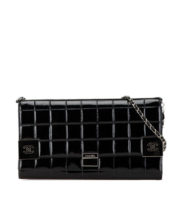 Quilted Patent Leather Clutch with Chain Strap and Lock Closure