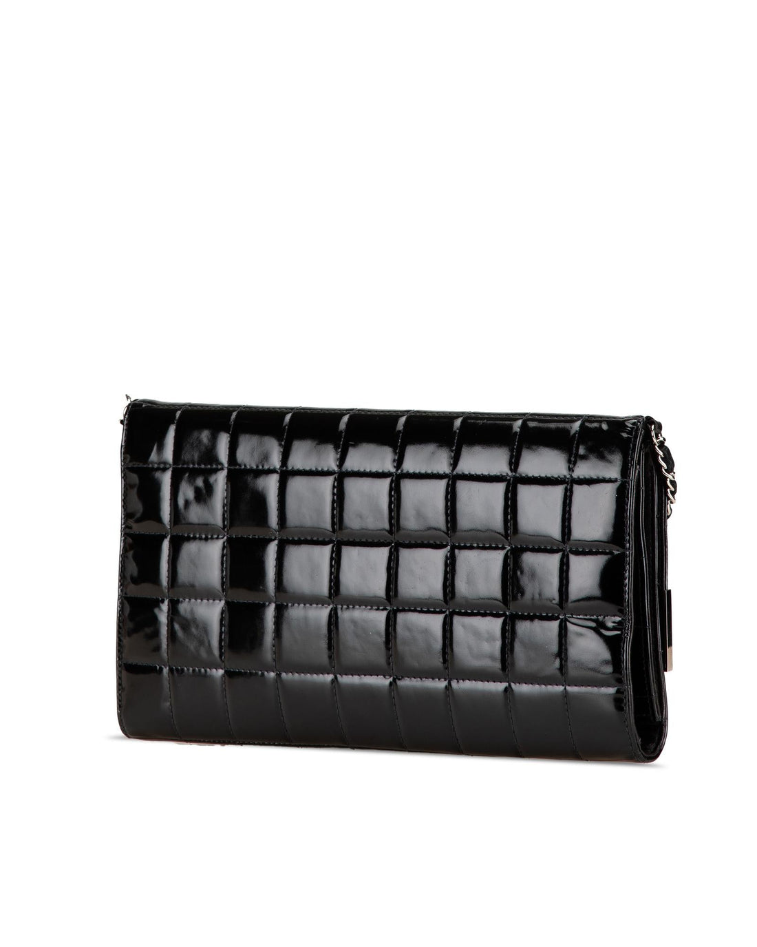 Quilted Patent Leather Clutch with Chain Strap and Lock Closure