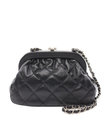 Quilted Lambskin Clutch with Chain and Kiss Lock