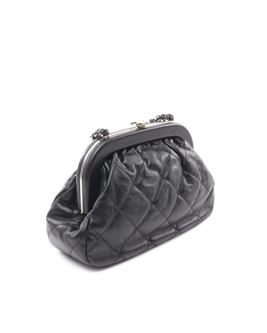 Quilted Lambskin Clutch with Chain and Kiss Lock
