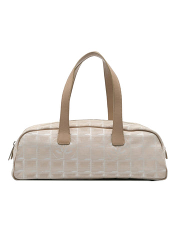 Nylon Handbag with Leather Handles and Top Zip Closure