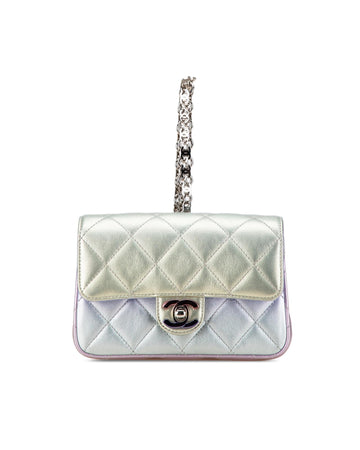 Quilted Gradient Metallic Calfskin Clutch with Chain Handle and Twist Lock Flap