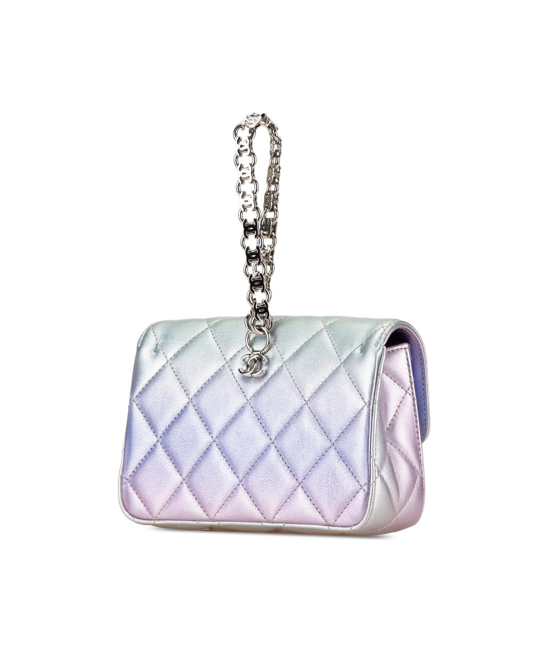 Quilted Gradient Metallic Calfskin Clutch with Chain Handle and Twist Lock Flap