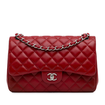 Chanel Classic Double Flap Jumbo Red Lambskin Silver