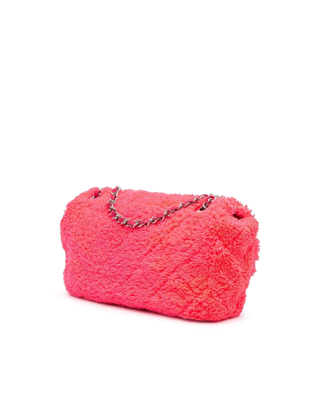 Quilted Terry Cloth Crossbody Bag with Leather Woven Chain Strap