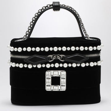 VELVET VANITY BAG WITH BEADS AND RHINESTONE BUCKLE
