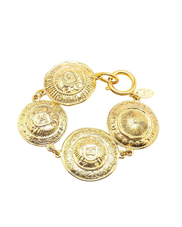 Gold Plated Medallion Link Bracelet with Spring Ring Closure
