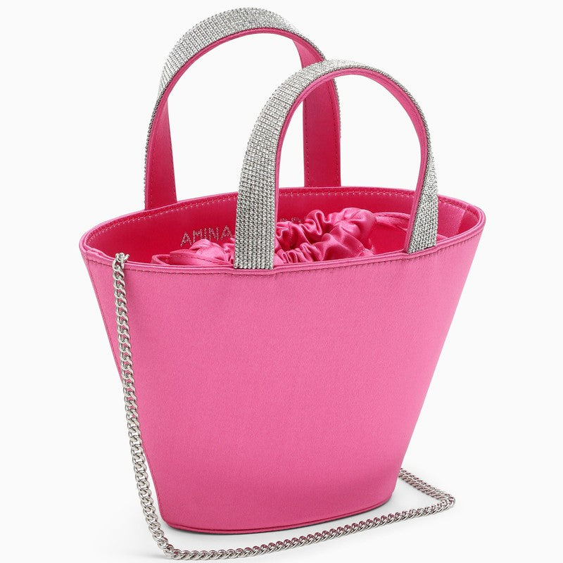 Amina Muaddi Rih Pink Satin Bucket Women
