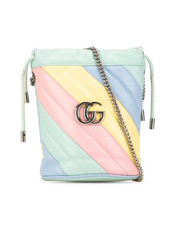 Mini Diagonal Matelasse Leather Bucket Bag with Chain Strap