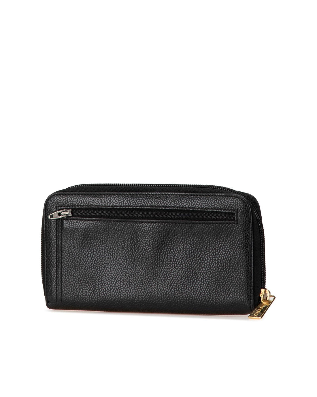 Caviar Leather Zip Around Long Wallet with Exterior Back Zip Pocket