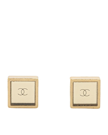 Gold Plated Square Mirror Detail Push Back Earrings