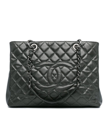 Metallic Caviar Quilted Leather Tote with Chain Straps