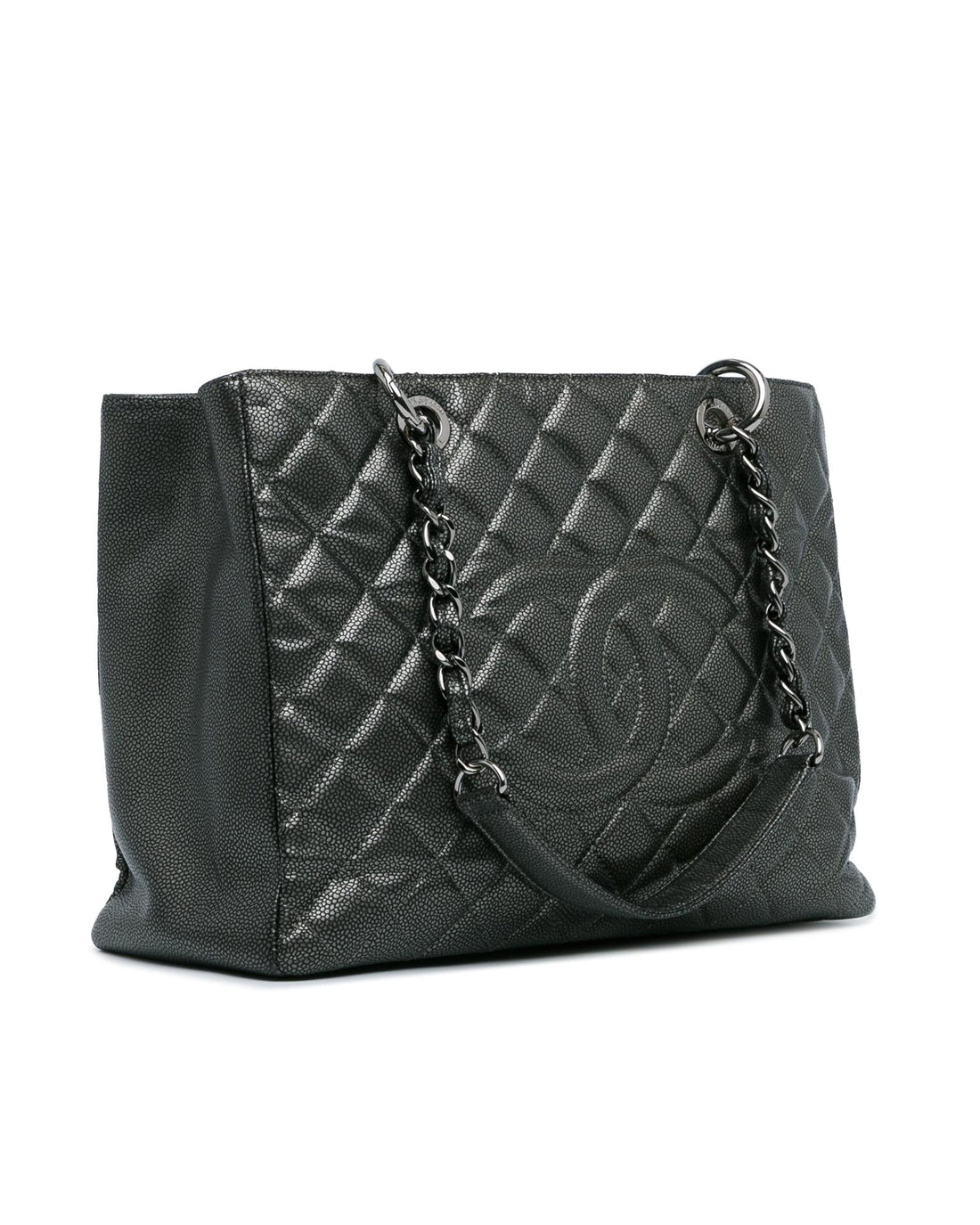 Metallic Caviar Quilted Leather Tote with Chain Straps