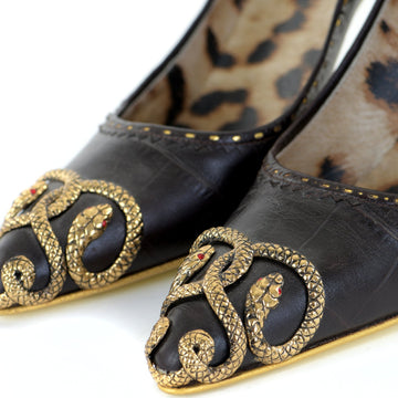 Embossed Leather Snake Pumps