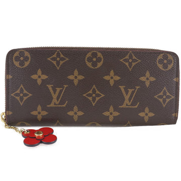 LOUIS VUITTON Long Wallet Purse M62940 Monogram canvas Brown Flower charm Portefeuille Clemence Women Used