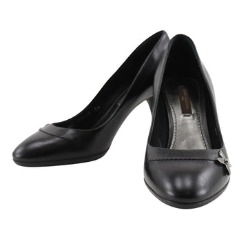 LOUIS VUITTON pumps leather black Round toe Monogram flower Women 34 Used