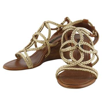 LOUIS VUITTON Sandals Leather, Wood gold Wedge sole Women 34 1/2 Used