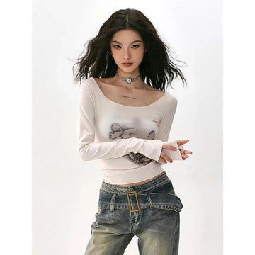 Women's Wide Neck Butterfly T-shirt