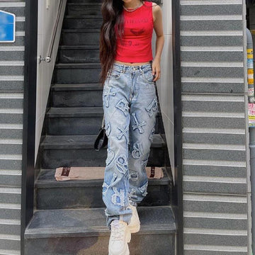 Patchwork Women's Jeans Streetwear