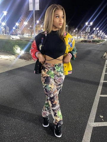 Streetwear Camouflage Mid Waist Cargo Pants Women S6464
