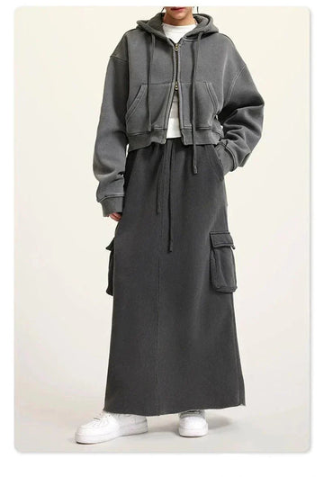 Women's Retro Loose Slit Pockets Skirt