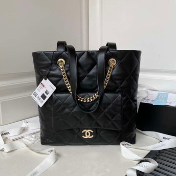 Makersluxe - Shopping Bag Shiny Lambskin Gold Metal Black