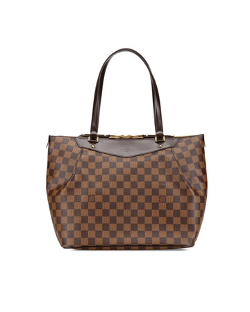 Damier Canvas Tote with Leather Trim and Flat Straps