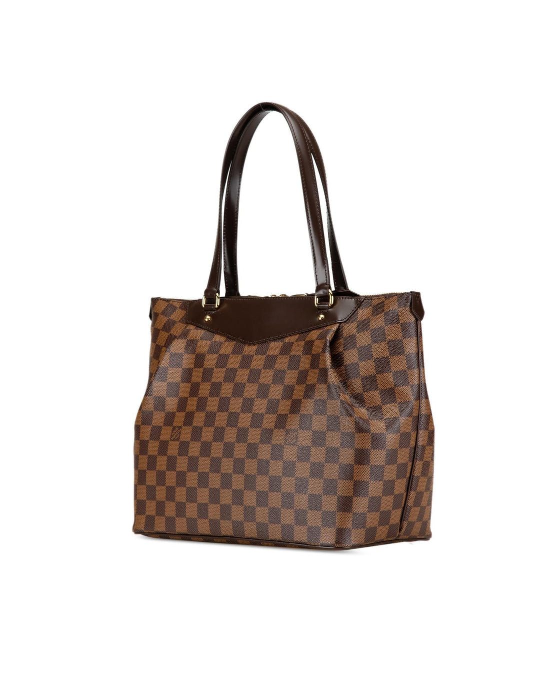 Damier Canvas Tote with Leather Trim and Flat Straps