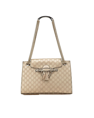 Embossed Leather Chain Strap Shoulder Bag with Slip Through Closure