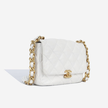 Lacquered Chain Flap Bag - White Lambskin