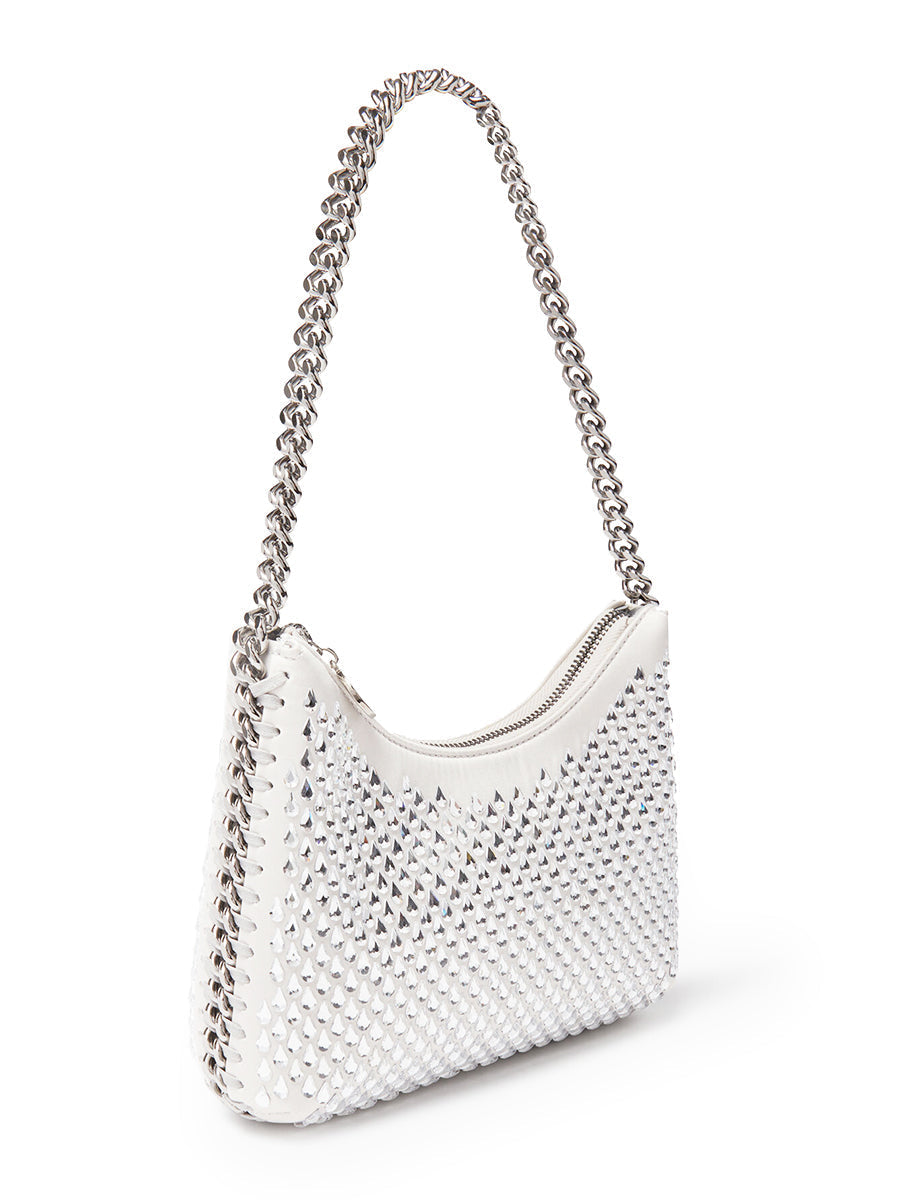 Falabella Crystal Mesh Mini Zipped Shoulder Bag in Silver