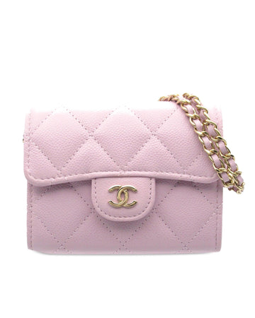 Quilted Leather Flap Card Holder on Chain